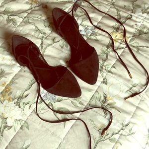 Lace Up Black Suede Flats
